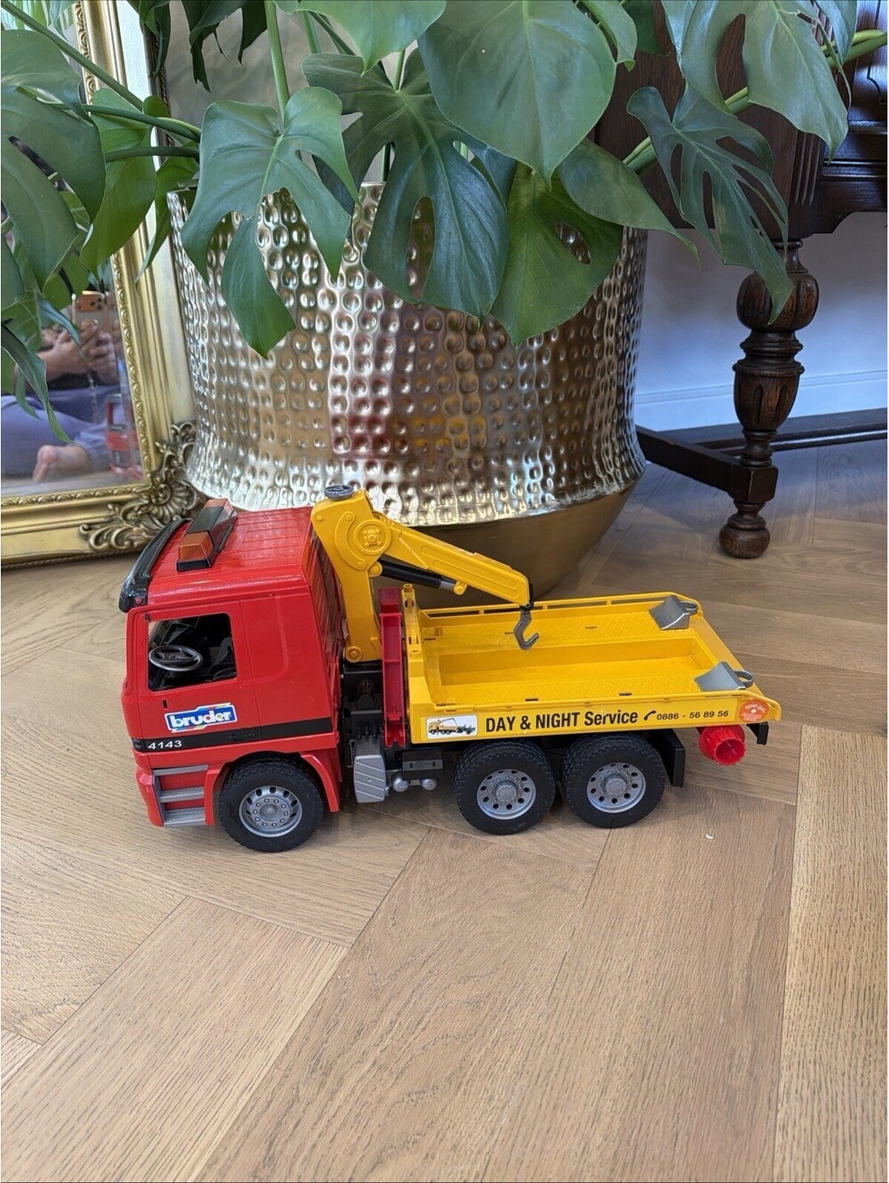 2001 Bruder Day & Night Service Wrecker Tow Truck 19" Yellow & Red Germany 4143